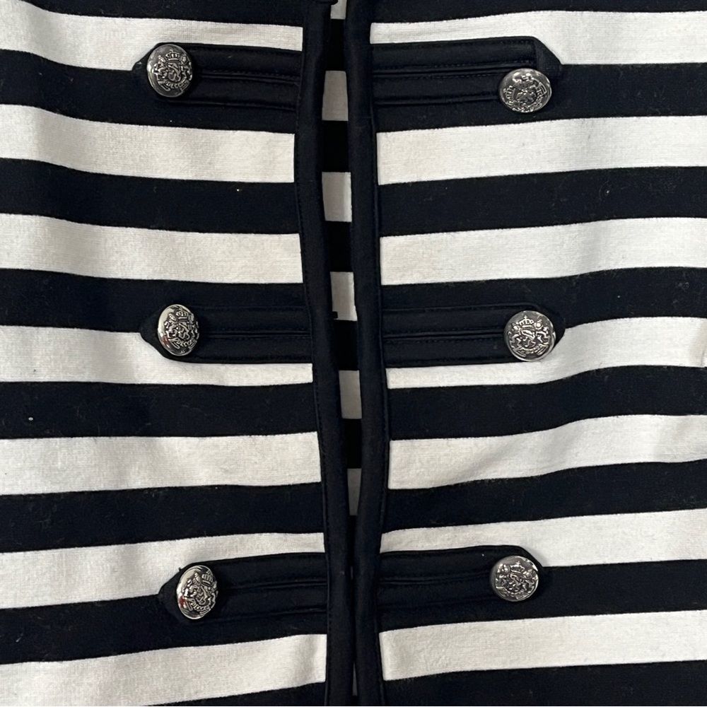 Inc Military Band Knit Black White Stripe Jacket - Picture 2 of 4